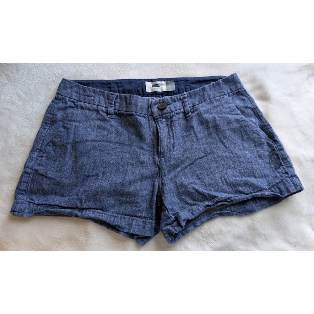 Old Navy Womens Chino Shorts Blue Linen/Cotton Solid Mid Rise Pockets 0